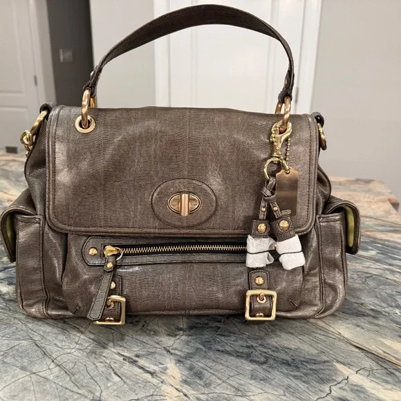 Coach Sydney Special Edition Turnlock Satchel Shoulder Bag Embossed Lizard